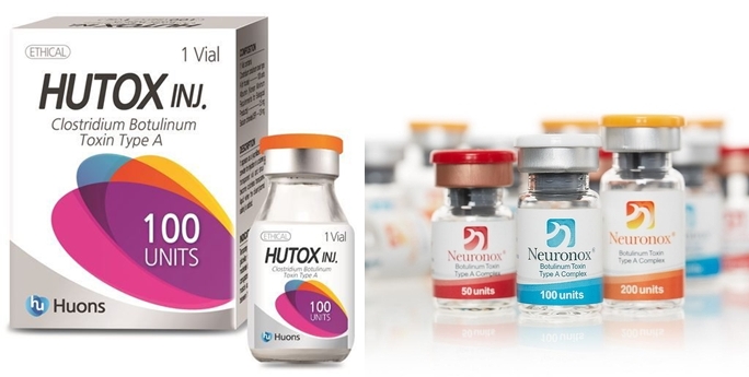 ▲휴온스의 보툴리눔 톡신 ‘휴톡스주’(왼쪽)와 메디톡스의 ‘뉴로녹스’(사진제공=휴온스/메디톡스)