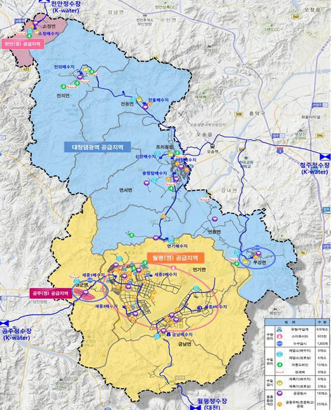 ▲세종시 스마트워터시티 사업 위치도(검은점선 안쪽이 사업대상 지역) (한국수자원공사)