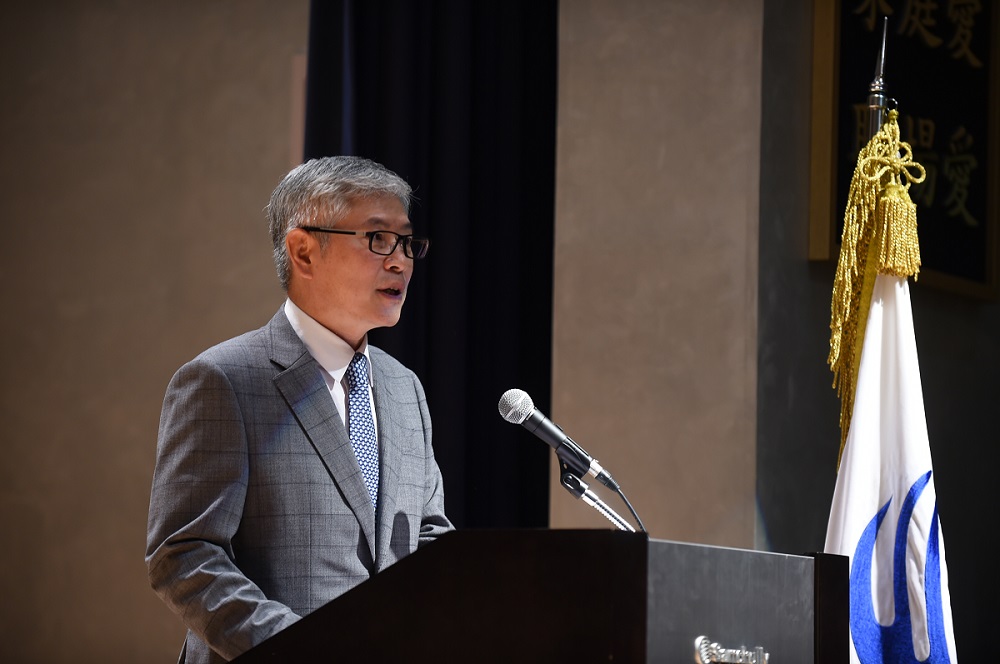 ▲유재권 삼천리 대표이사가 창립 63주년 기념식에서 기념사를 하고 있다. (사진 제공=삼천리)