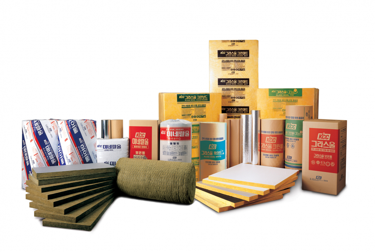 ▲KCC 보온단열재 그라스울 미네랄울 제품군(사진 제공=KCC)