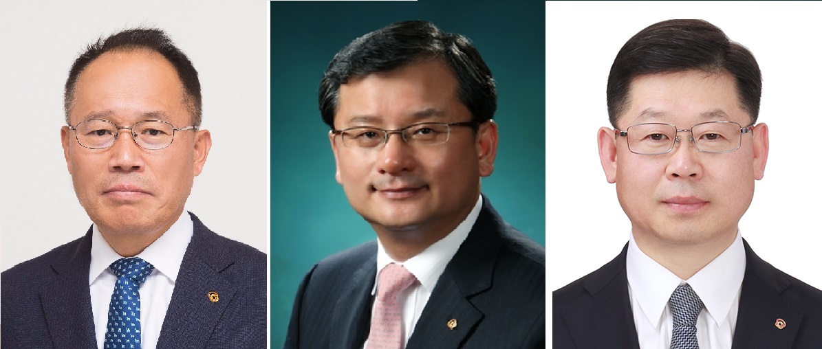 ▲사진 왼쪽부터 (주)한화 화약 및 방산부문 통합 대표이사로 내정된 옥경석 사장, 한화생명 각자 대표이사로 내정된 여승주 사장, 한화케미칼 사업총괄로 선임된 이구영 부사장(사진 제공=한화)