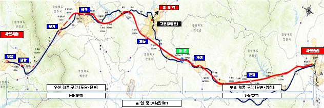 ▲영천~도담 복선전철 노선도.(철도공단)