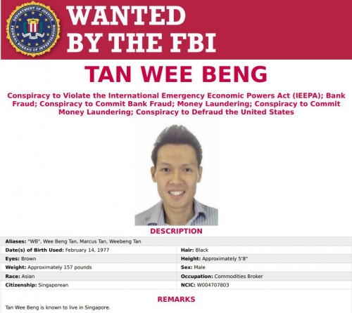 ▲미국 정부가 25일(현지시간) 대북 제재 위반 혐의로 싱가포르 사업가 탄위벵과 그의 기업 2곳을 제재 대상에 올렸다. 탄위벵은 FBI의 지명수배자 명단에도 올라와 있다. 출처 FBI 웹사이트
