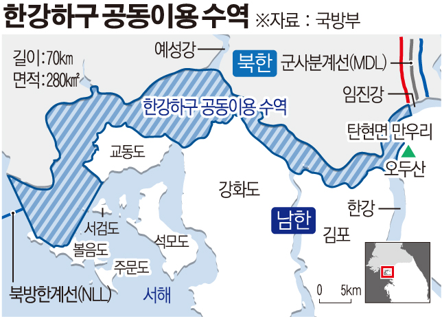 ▲한강하구 공동수로조사 구역(국방부)