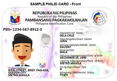 ▲필리핀의 단일 신분증 ‘Phil ID’의 예시(전면). 필리핀 통계청 사이트