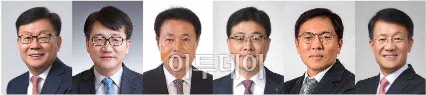 ▲(좌측부터) 박승용 현대중공업 부사장, 노진율 현대중공업 부사장, 유영호 현대삼호중공업 부사장, 한환규 현대오일뱅크 부사장, 정해원 현대케미칼 부사장, 주영민 현대쉘베이스오일 부사장  