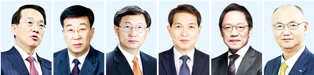 ▲왼쪽부터 김용환 부회장, 윤여철 부회장, 양웅철 부회장, 권문식 부회장,　정태영 부회장, 우유철 부회장.
