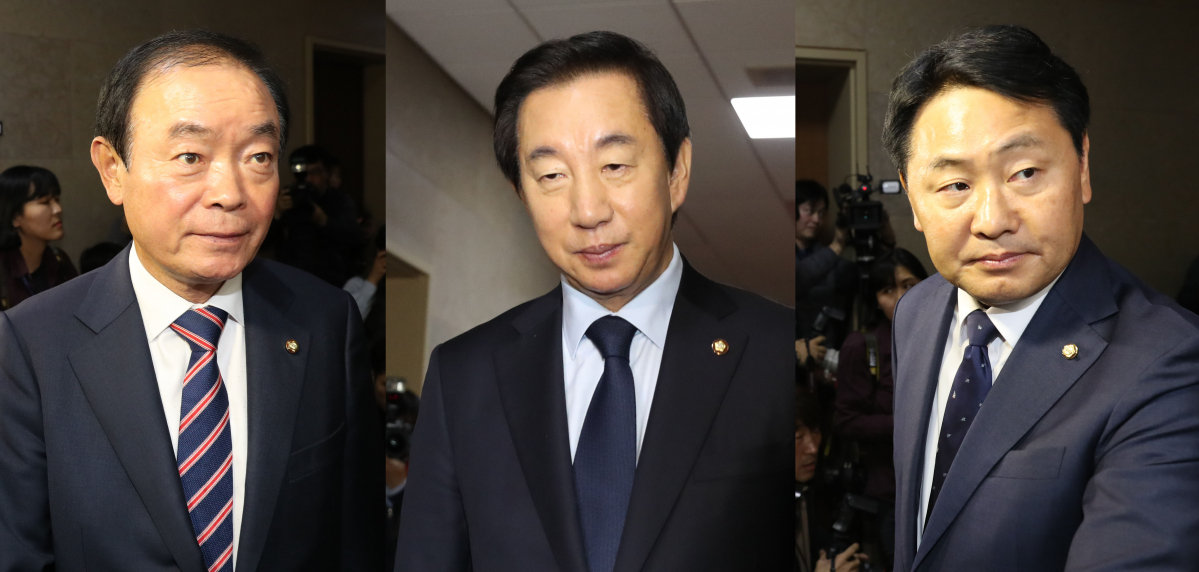 ▲민주평화당 장병완(왼쪽부터), 자유한국당 김성태, 바른미래당 김관영 원내대표가 20일 오후 고용세습 국정조사에 대한 야당의 입장을 전달하기 위해 문희상 국회의장실로 들어가고 있다. (연합뉴스)