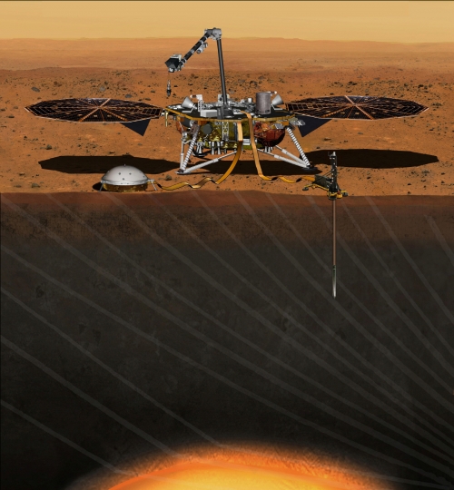 ▲미국항공우주국(NASA)의 화성 탐사선 ‘인사이트’호 착륙 상상도. 출처 NASA
