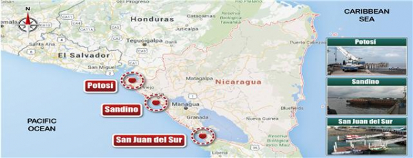 ▲니카라과의 주요 항만. 이중 니카라과는 산후안 델 수르항(San Juan del Sur)의 국제여객부두 개발을 위한 타당성 조사와 구체적 실행방안을 우리 정부에 요청했다.(해양수산부)