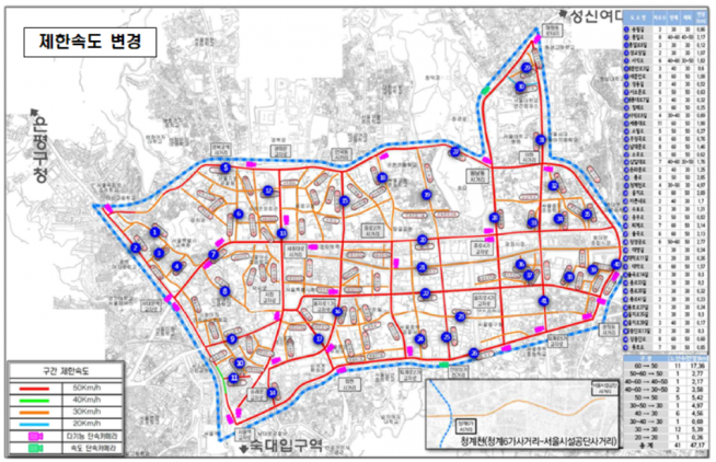 ▲사대문안 제한속도 변경 내용.(출처=서울시)