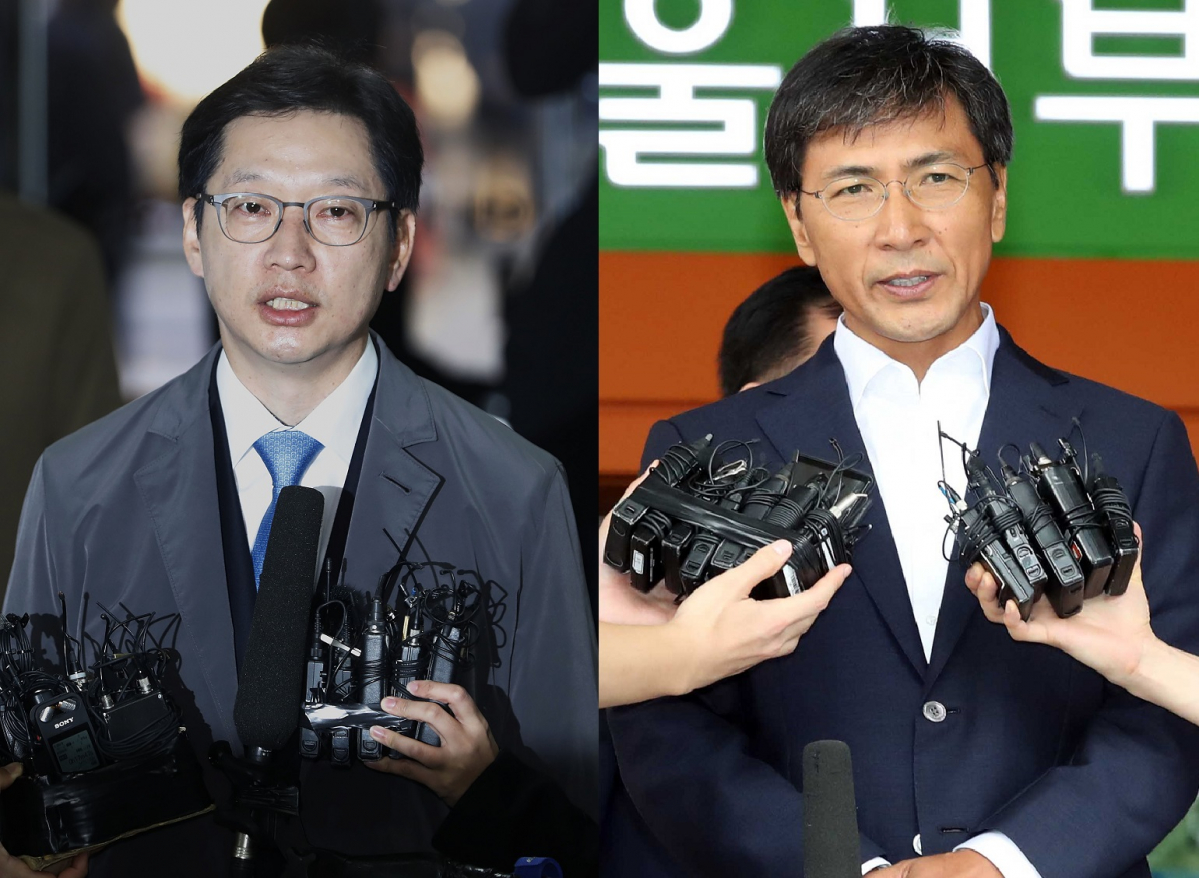 ▲김경수 경남지사(왼쪽)와 안희정 전 충남지사(뉴시스)