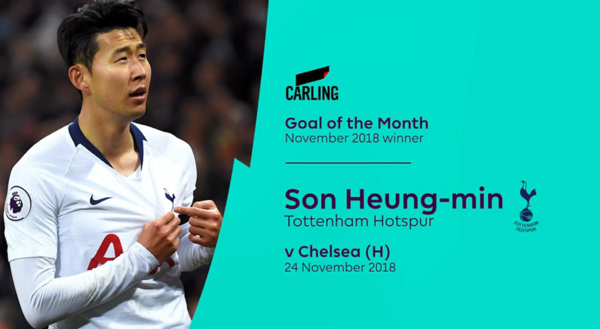 ▲손흥민 선수가 첼시전에서 터뜨린 골이 영국 프리미어리그 ‘11월의 골’로 선정됐다. 출처 프리미어리그 웹사이트