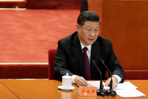 ▲시진핑 중국 국가주석이 18일(현지시간) 베이징 인민대회당에서 열린 ‘개혁개방 40주년 경축식’에서 연설하고 있다. 베이징/로이터연합뉴스
