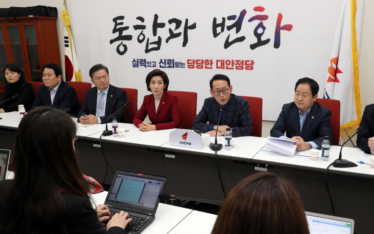 ▲김도읍 단장이 21일 국회에서 열린 자유한국당 청와대 특감반 진상조사단 회의를 마치고 결과를 브리핑하고 있다. (연합뉴스)