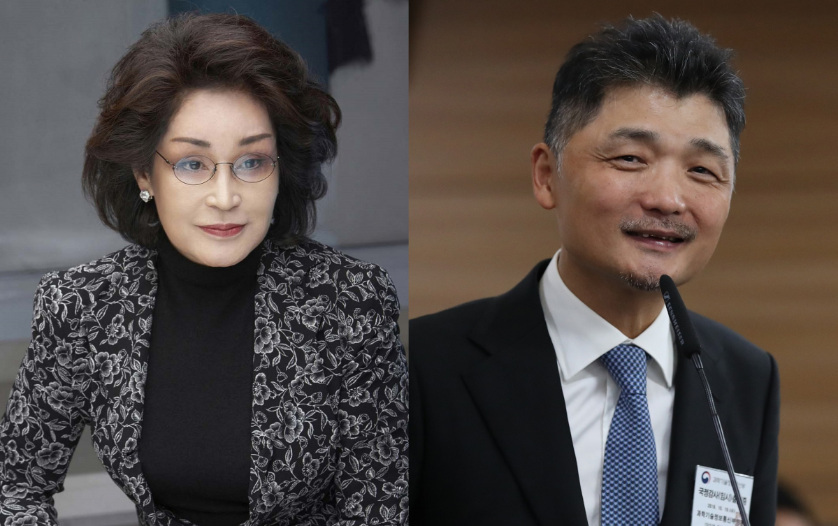 ▲이명희 신세계 회장(왼쪽)과 김범수 카카오 의장