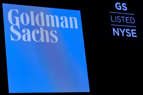 ▲뉴욕증권거래소(NYSE) 화면에 떠있는 골드만삭스 로고. 뉴욕/로이터연합뉴스
