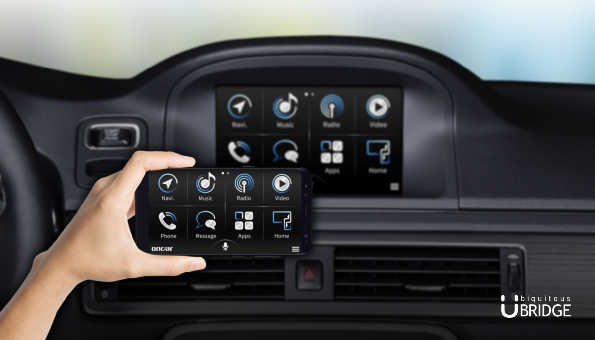 ▲유브릿지 '온카(oncar)'를 시연하는 모습.(사진제공=유브릿지)