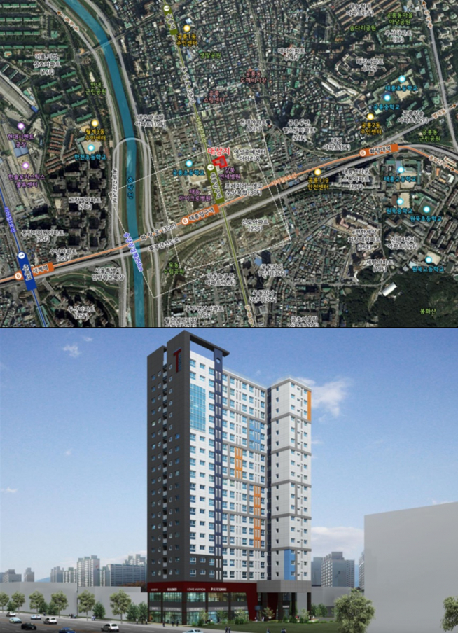 ▲태릉입구역 역세권 주택 사업 대상지(위), 투시도.(출처=서울시)