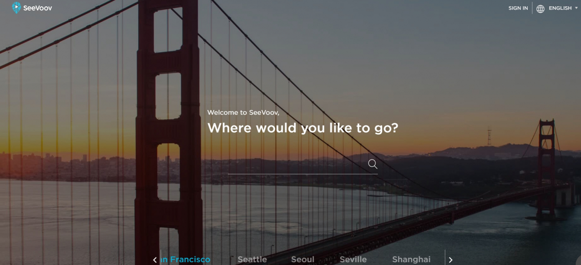 ▲이스라엘 비디오 기반 여행 플랫폼 기업 SeeVoov 홈페이지 화면.