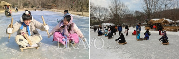 ▲한국민속촌에서 얼음썰매를 즐기는 모습(한국민속촌 제공)