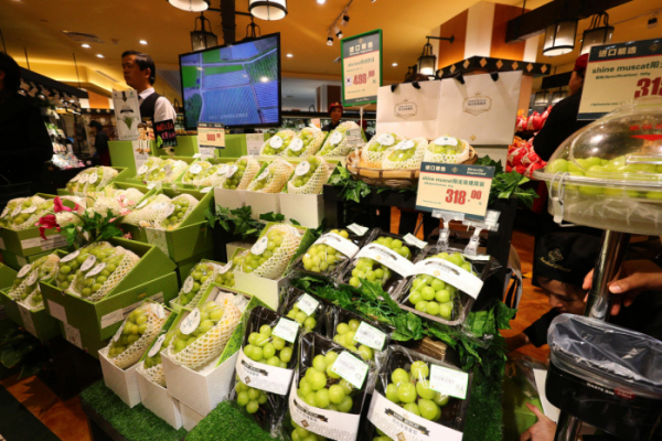 ▲중국 식품 매장에 진열된 한국산 포도(농림축산식품부)