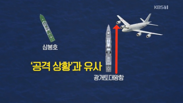 ▲일본 초계기의 위협 비행(출처=KBS 뉴스 화면 캡처)