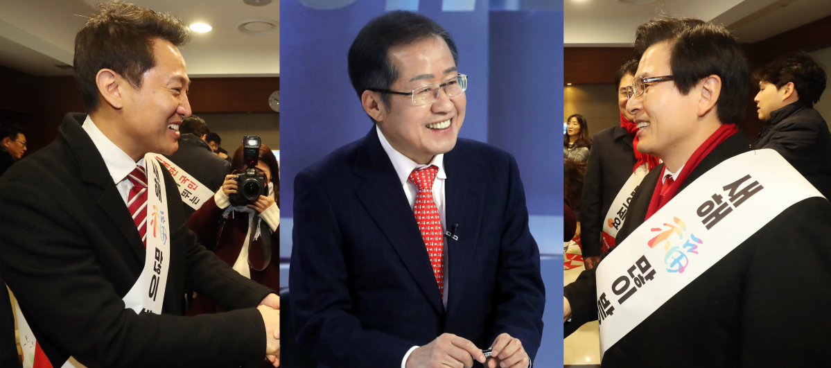 ▲자유한국당 2·27 전당대회의 당권 주자인 오세훈 전 서울시장(왼쪽부터), 홍준표 전 대표, 황교안 전 국무총리가 1일 설 연휴를 앞두고 귀성객 인사, 전통시장 방문, 복지현장 점검, 언론 인터뷰 등 바쁜 일정을 이어갔다.(연합뉴스)