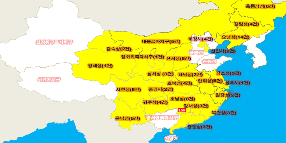 ▲중국 내 아프리카돼지열병 발병 현황(농림축산식품부)