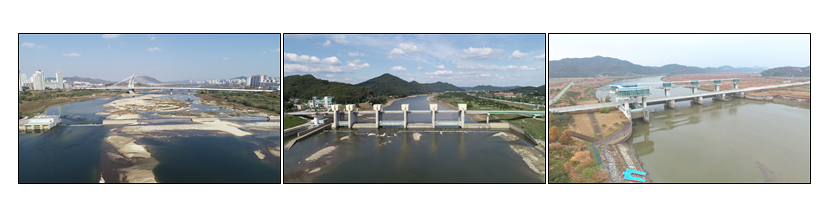 ▲세종보, 공주보, 죽산보(왼쪽부터)(환경부)