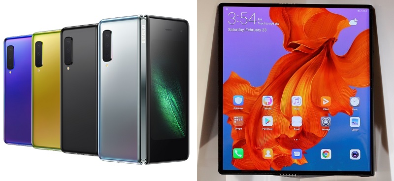 ▲삼성전자 폴더블폰 '갤럭시 노트'(왼쪽)와 화웨이 '메이트X'(사진제공=삼성전자, 로이터/연합뉴스)