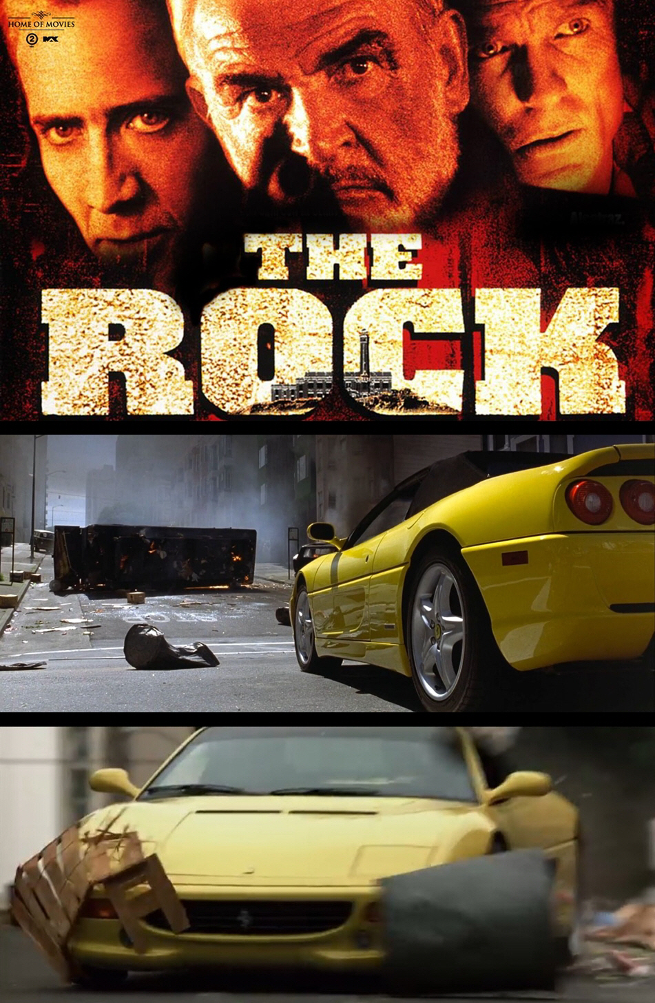 ▲1996년 할리우드 영화 더록(The Rock)의 카체이싱 장면은 실제 페라리가 등장하되, 마지막 ‘대파’ 장면에는 복제된 페라리가 사용됐다.