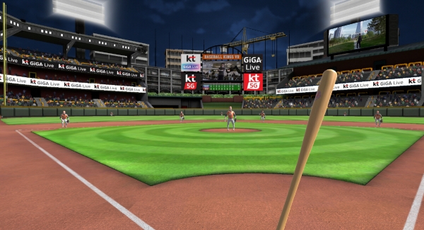 ▲KT가 ‘기가 라이브 TV’를 통해 선보일 ‘VR 스포츠’ 야구의 VR 실행 화면.  (사진제공=KT)