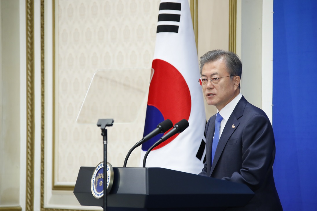 ▲문재인 대통령이 4일 오전 청와대 영빈관에서 열린 해외 독립유공자 후손 초청 오찬에서 인사말을 하고 있다.(연합뉴스)