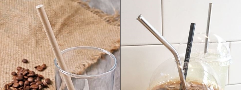 ▲종이, 옥수수, 사탕수수 처럼 쓰고 버려도 분해가 잘 되는 빨대(왼쪽)나 스테인레스 등 씻어서 다시 쓸 수 있는 빨대(오른쪽) 등 친환경 빨대는 원래 많다. 하지만 이들 빨대는 나름대로의 문제를 안고 있다.