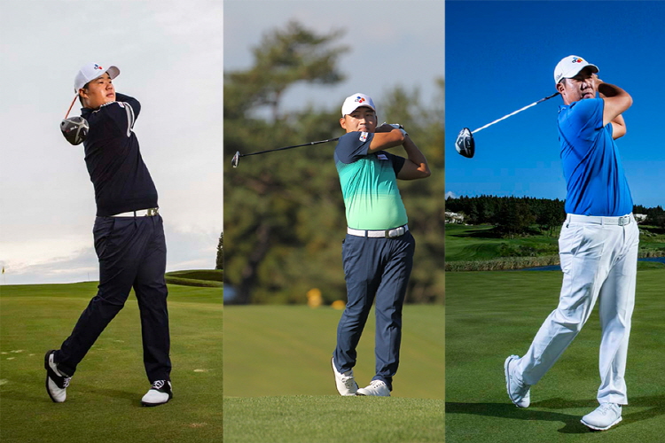 ▲지난 6~10일(현지시간) 미국 플로리다주 올랜도 베이힐 클럽 앤 롯지에서 열린 PGA 투어 아널드파머 인비테이셔널 대회에서 탑10에 진입한 (왼쪽부터)임성재ㆍ강성훈ㆍ안병훈 선수. 사진제공 CJ대한통운