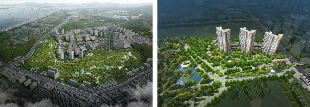 ▲목포산정근린공원 조감도(좌측), 익산팔봉공원 조감도(우측)(사진=서희건설)