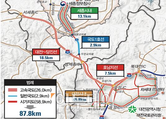 ▲대전~세종 첨단도로(C-ITS) 시범사업 구간 위치도.(국토교통부)