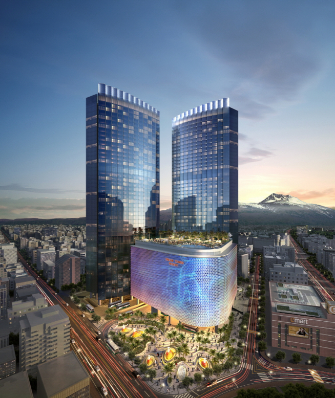 ▲롯데관광개발이 추진 중인 제주 드림타워 복합리조트 야경 조감도(사진=롯데관광개발)