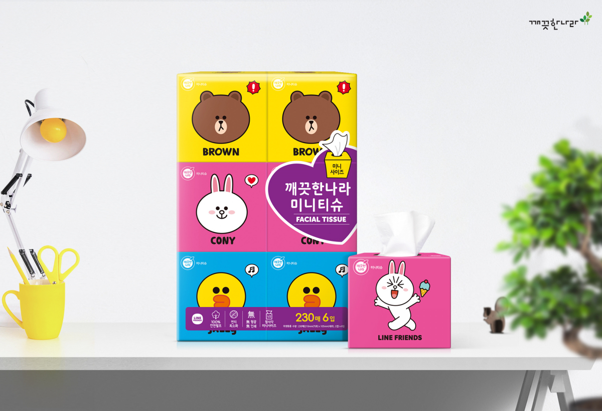 ▲‘브라운-앤-프렌즈’ 캐릭터를 적용한 ‘깨끗한나라 미니티슈'.(사진제공=깨끗한나라)