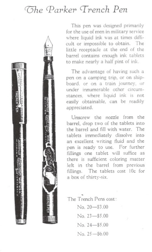 ▲파커 트렌치 펜의 1917년 카탈로그.