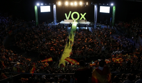 ▲작년 10월7일 스페인 마드리드에서 열린 극우당 ‘복스(Vox)’의 전당대회. 마드리드/AP뉴시스
