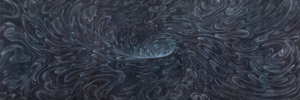 ▲Whirlpool - Black Water, 월풀 - 블랙 워터, 캔버스에 아크릴릭, 304.8x1005.8cm, 2019.