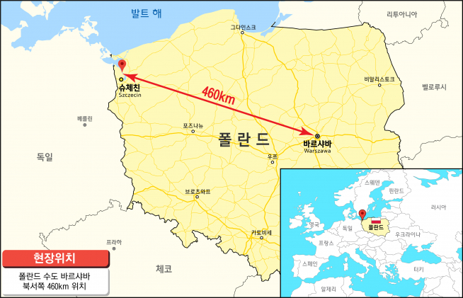 ▲폴란드 폴리머리 폴리체 PDH,PP 플랜트 현장위치도(자료=현대엔지니어링)