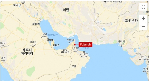 ▲상선 4척이 12일(현지시간) 공격을 받은 아랍에미리트(UAE) 동부 푸자이라 해안. 출처 구글 맵스

