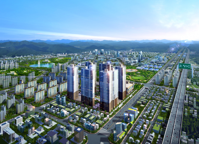 ▲오창과학단지 중심권에 위치한‘오창각리 지역주택조합 주상복합’프로젝트 조감도(자료=반도건설)