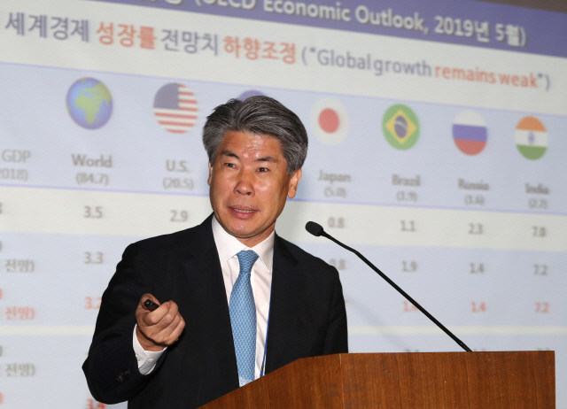 ▲24일 오전 서울 중구 은행회관에서 열린 '글로벌금융학회ㆍ한국금융연구원 정책심포지엄 및 학술대회'에서 윤종원 청와대 경제수석이 기조연설을 하고 있다.(연합뉴스)