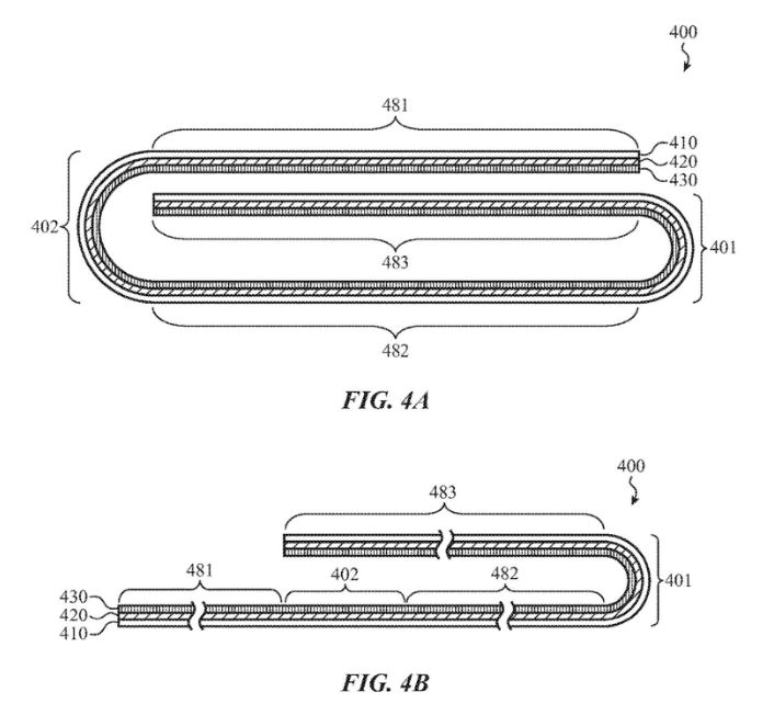 ▲애플이 특허를 신청한 폴더블 디스플레이 이미지. 기존에 발표된 제품보다 더 여러 번 접을 수 있다는 게 특징이다. 미국 특허청 홈페이지