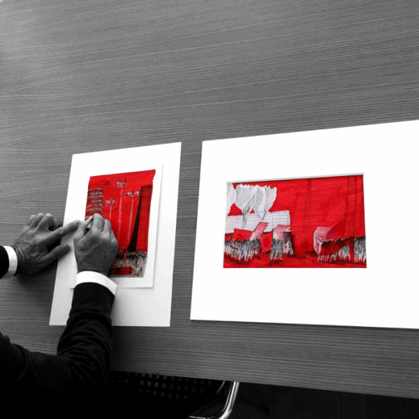 ▲이코 밀리오레의 드로잉, 40 x 50 cm, 검정 펜과 빨강 마커 사용.