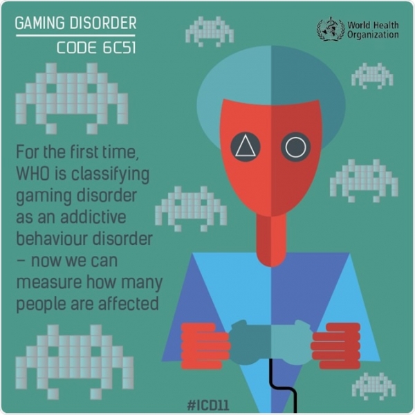 ▲세계보건기구(WHO)가 게임중독을 국제 질병으로 공식 인정한 홍보 포스터.
